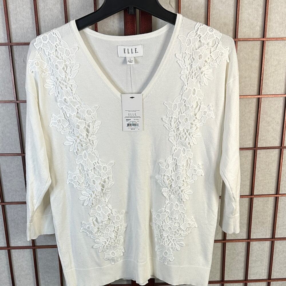 Elle Ivory/ stone white Lace-Detail Sweater size small